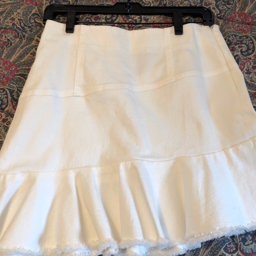 Aqua White Denim Asymmetrical Skirt